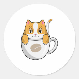 Cat with Coffee Cup Classic Round Sticker