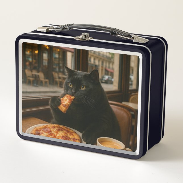 Cat with Coffee cup in Coffee shop Metal Lunch Box (Front)