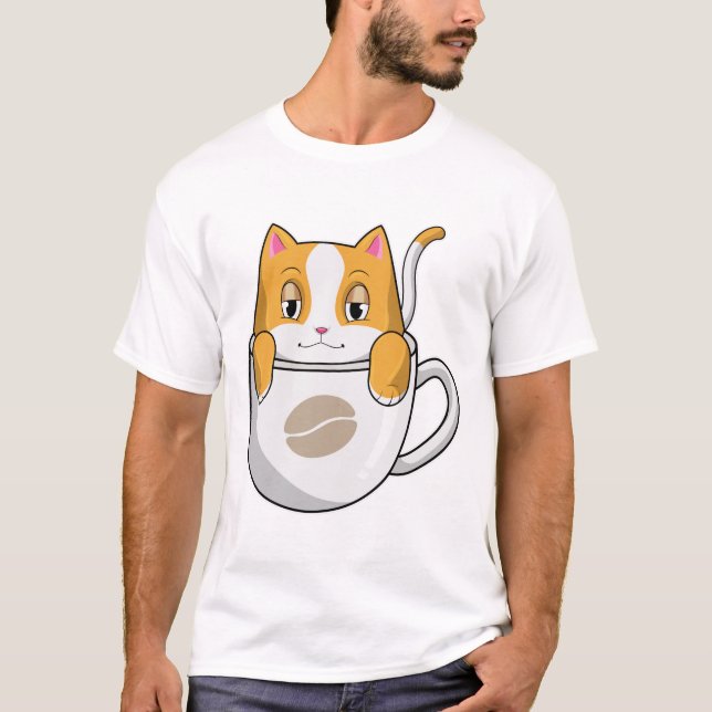 Cat with Coffee Cup T-Shirt (Front)
