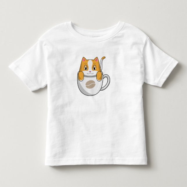 Cat with Coffee Cup Toddler T-Shirt (Front)