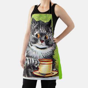 CAT WITH COFFEE LOUIS WAIN ART RETRO KITCHEN APRON