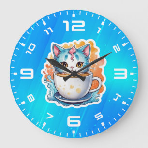 Cat with Coffee Mug-94678 Large Clock