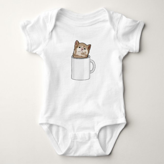 Cat with Coffee mug Baby Bodysuit (Front)