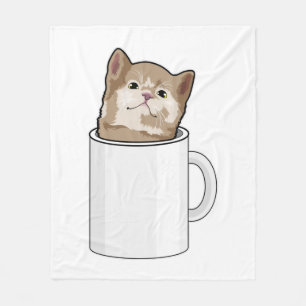 Cat with Coffee mug Fleece Blanket