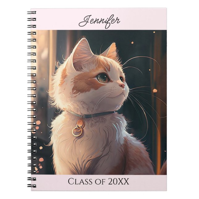 Cat with Collar Personalise Name Gift Notebook (Front)