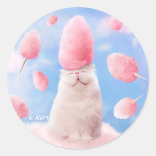 Cat With Cotton Candy Hair Classic Round Sticker