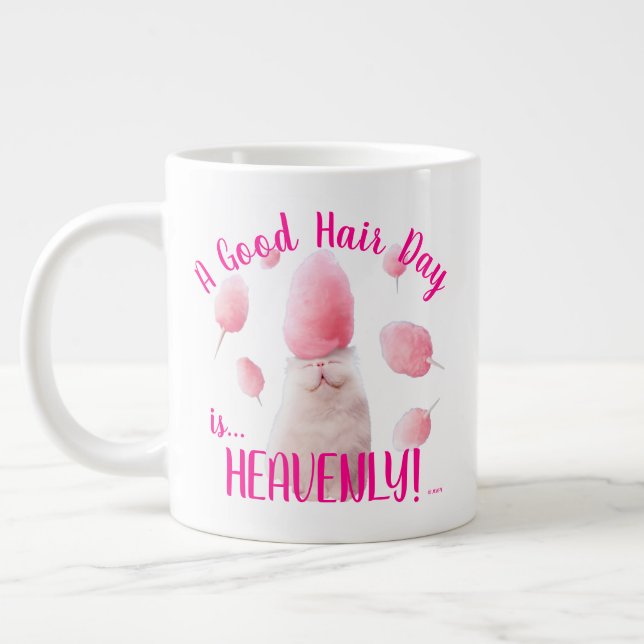 Cat With Cotton Candy Hair Large Coffee Mug (Left)