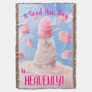Cat With Cotton Candy Hair Throw Blanket