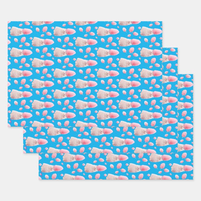 Cat With Cotton Candy Hair Wrapping Paper Sheet (Set)