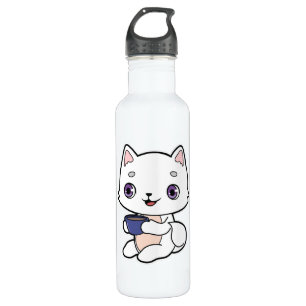 Cat with Cup of Coffee 710 Ml Water Bottle