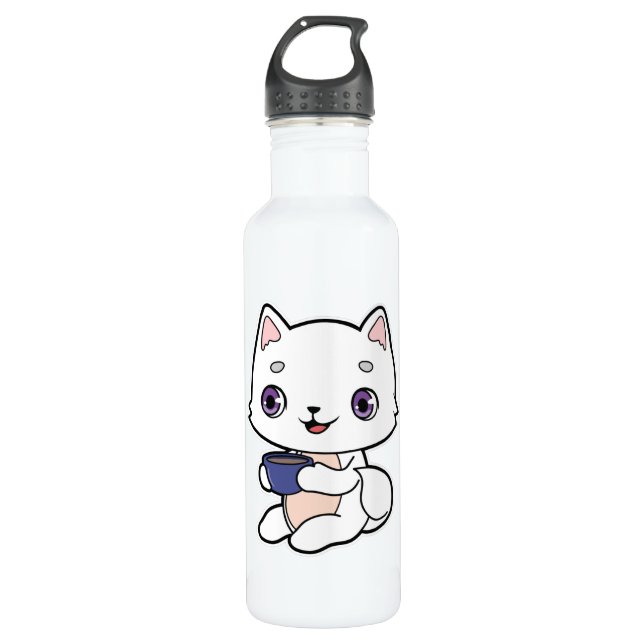 Cat with Cup of Coffee 710 Ml Water Bottle (Front)