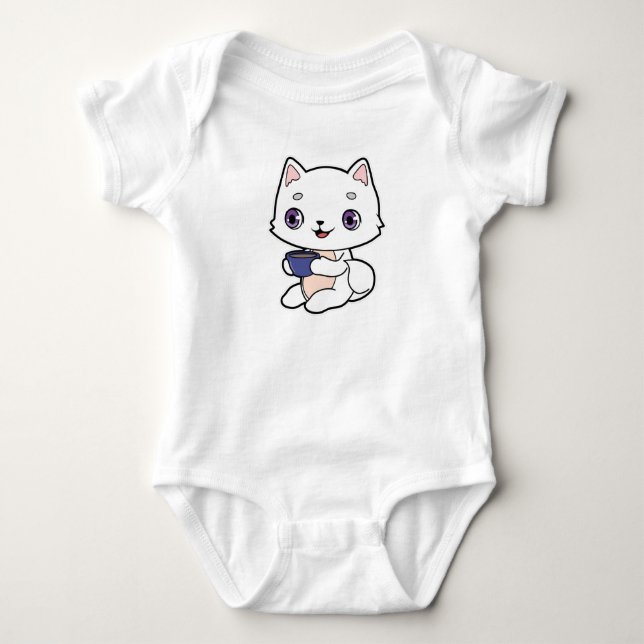 Cat with Cup of Coffee Baby Bodysuit (Front)