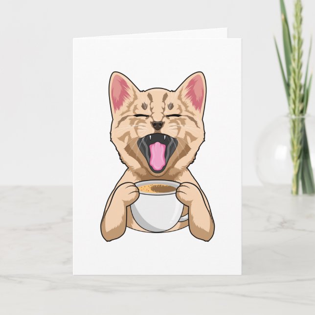 Cat with Cup of Coffee Card (Front)