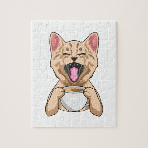 Cat with cup of coffee jigsaw puzzle