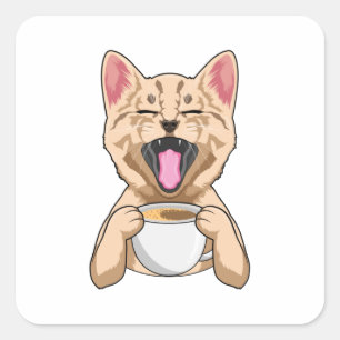 Cat with cup of coffee square sticker