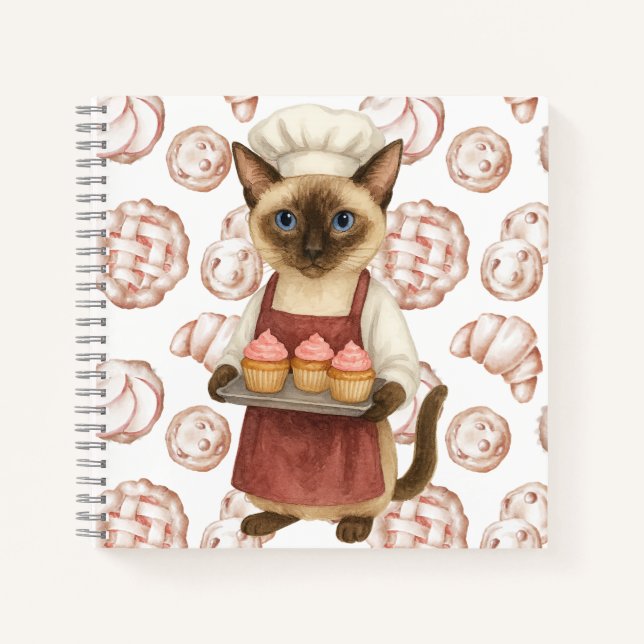 Cat with Cupcake for Bakery Shop Worker Notebook (Front)
