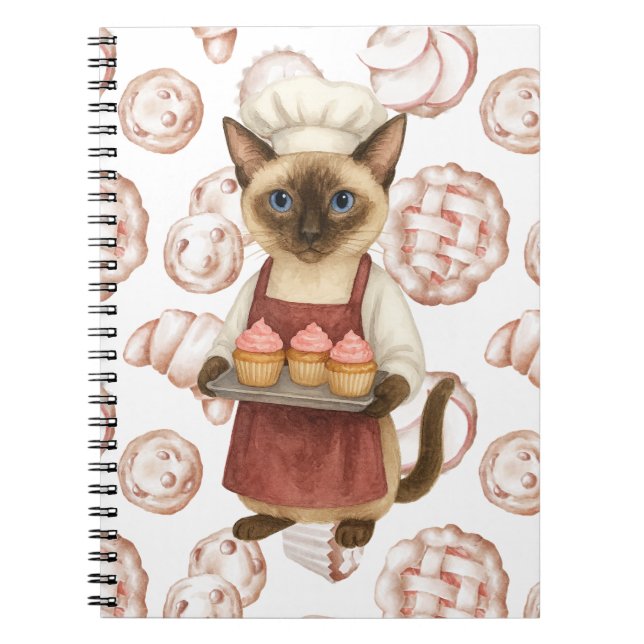 Cat with Cupcake for Bakery Shop Worker Notebook (Front)