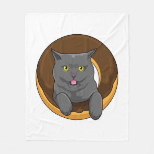 Cat with Donut Fleece Blanket