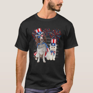Cat With English Springer Spaniel Sunglasses Ameri T-Shirt