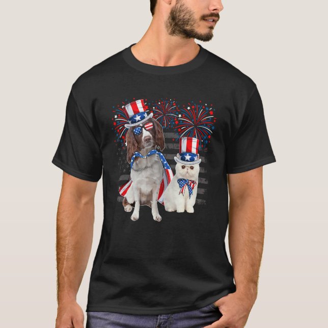 Cat With English Springer Spaniel Sunglasses Ameri T-Shirt (Front)