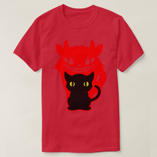 Cat With Evil Shadow For Halloween T-Shirt (Design Front)