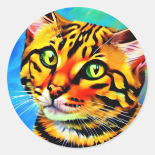 Cat with eyes colour green  classic round sticker