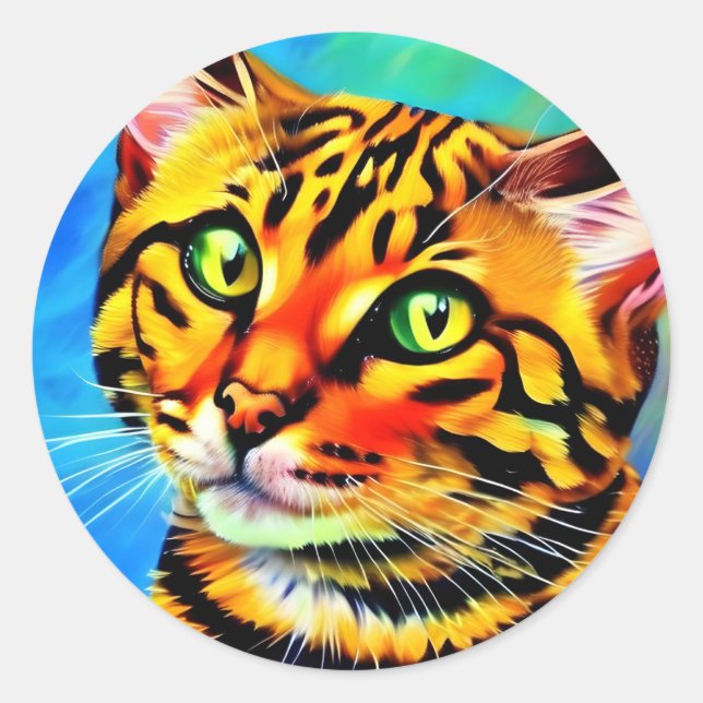 Cat with eyes colour green  classic round sticker (Front)
