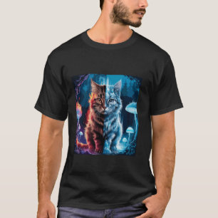 Cat with Fire and Ice Elemental Power Yin Yang Bal T-Shirt