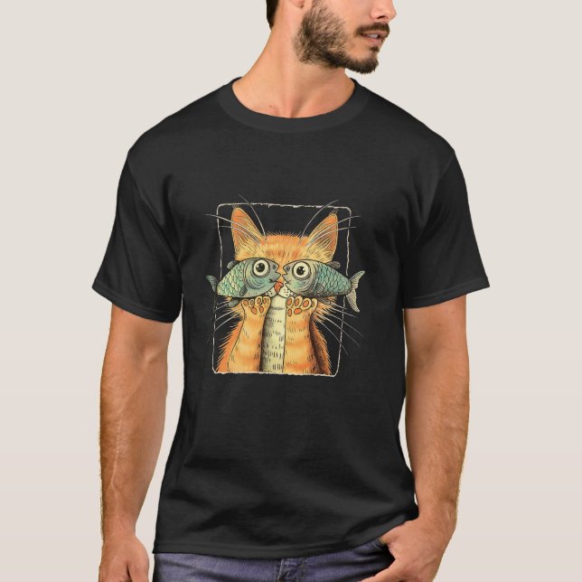 Cat with Fish Eyes Funny Cat T-Shirt (Front)
