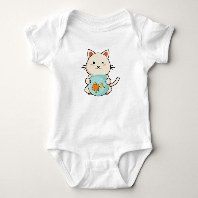 Cat with Fish in Glass Baby Bodysuit (Front)