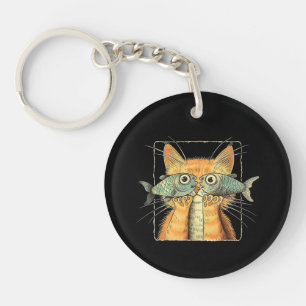 Cat with Fisheyes Kitten Funny Cat Parody Key Ring