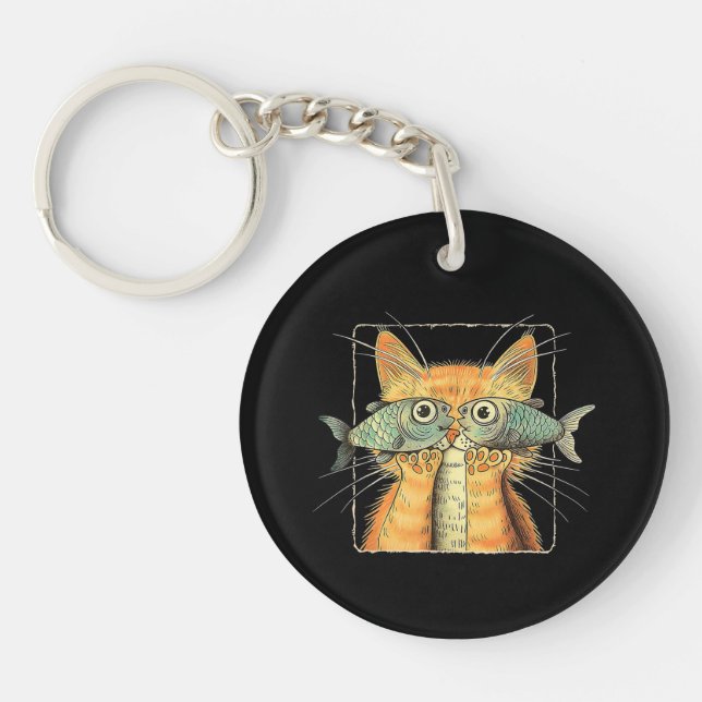 Cat with Fisheyes Kitten Funny Cat Parody Key Ring (Front)