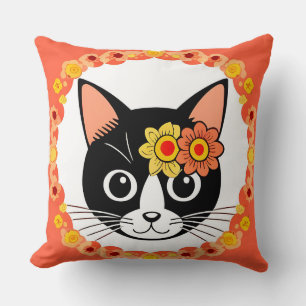 Cat With Floral Headpiece Surrounded by Decorative Cushion