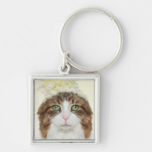 Cat With Flower Hat Key Ring