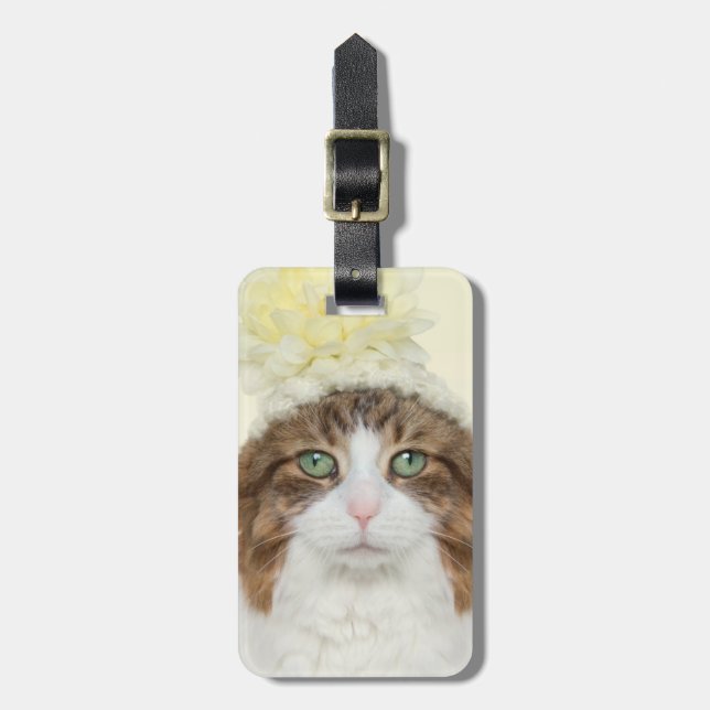 Cat With Flower Hat Luggage Tag (Front Vertical)