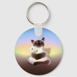 Cat with Flower Key Ring