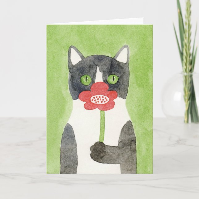 Cat with Flower Note Card (Front)