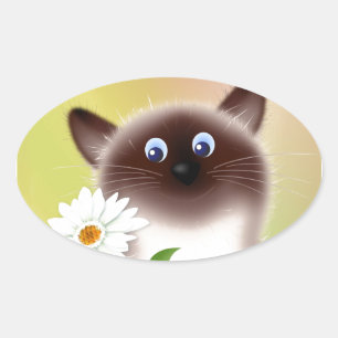 Cat with Flower Oval Sticker