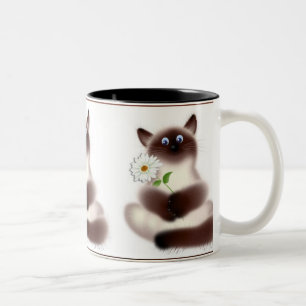 Cat With Flower Two-Tone Coffee Mug