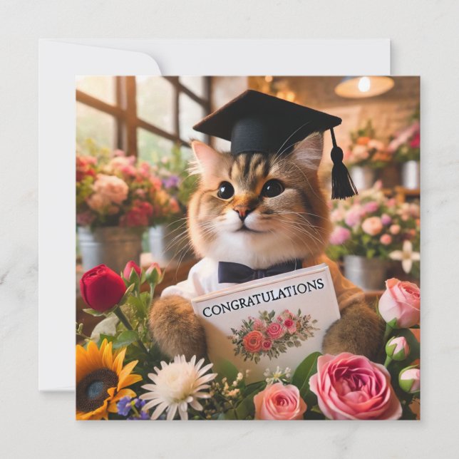 Cat with flower with Congratulations card (Front)