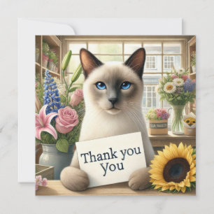 Cat with flower with thank you card