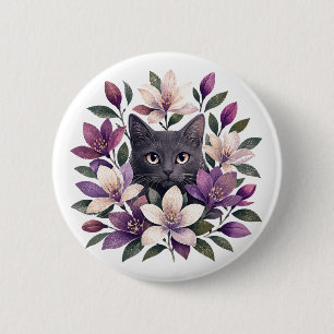 Cat with Flowers 6 Cm Round Badge