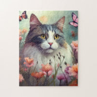 Cat with flowers and butterflies Cat 701