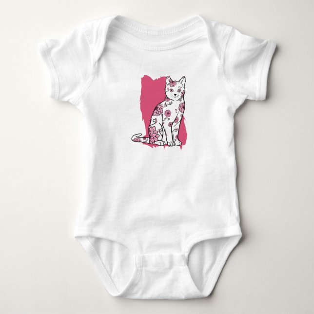 Cat with Flowers Baby Bodysuit (Front)