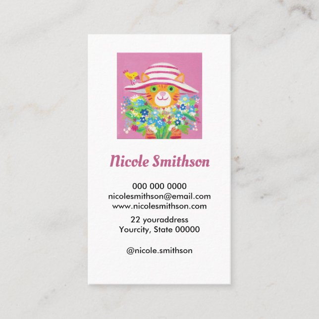 cat with flowers design business card (Front)