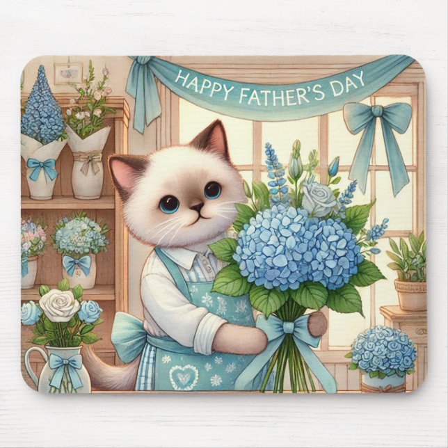 Cat with Flowers for Father's Day Gift  Mouse Mat (Front)
