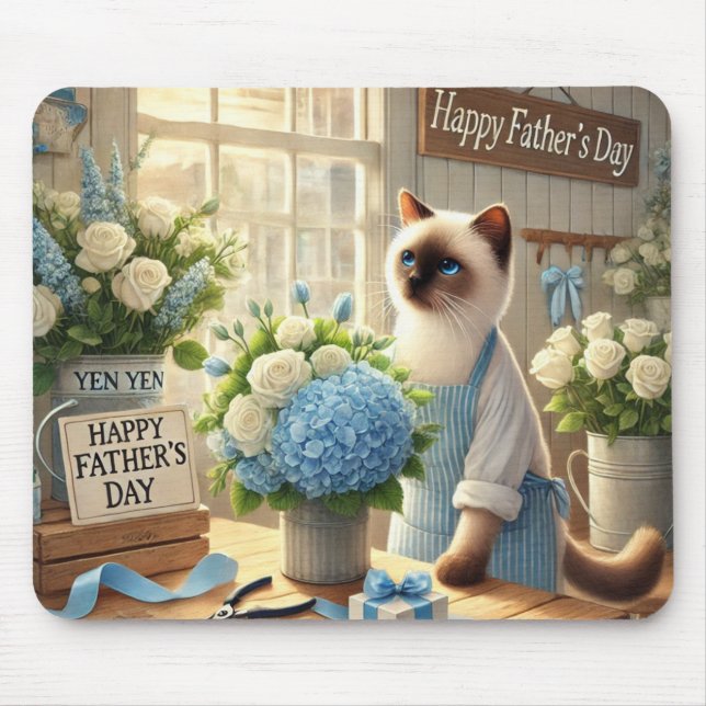 Cat with Flowers for Father's Day Gift  Mouse Mat (Front)