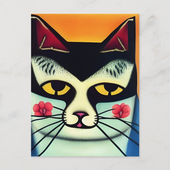 Cat with Flowers on Cheeks Collage Postcard (Front)