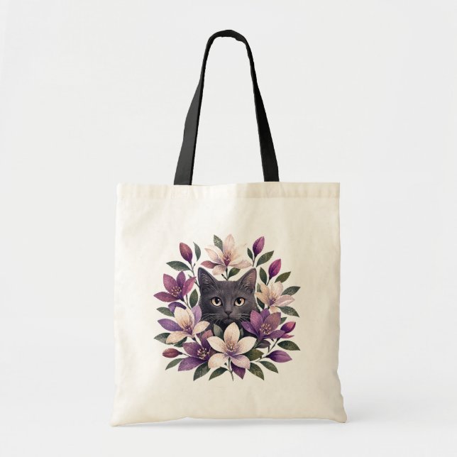 Cat with Flowers Tote Bag (Front)