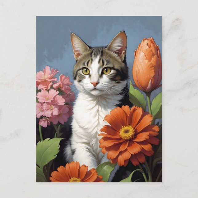 cat with flowers (update) postcard (Front)